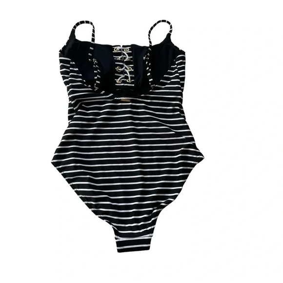 Sea Level Charmarel Lace Up Stripe Black One Piece Swimsuit Size 8 NWT - Picture 5 of 12